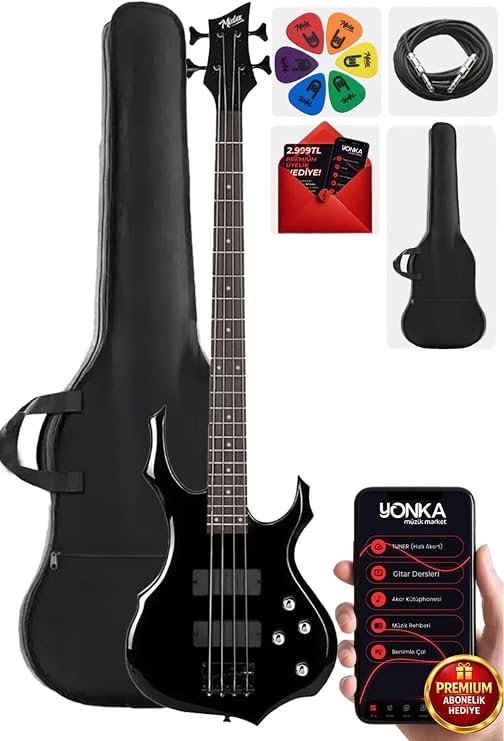 Midex MBG-410BK Üst Segment Profesyonel Bas Gitar, 4 Telli, Siyah