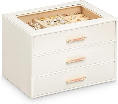 Homde Jewelry Box with Compartments for Women: Big Storage Organizer for Room - Necklace, Earring, Ring Holder for Dresser White  Pink