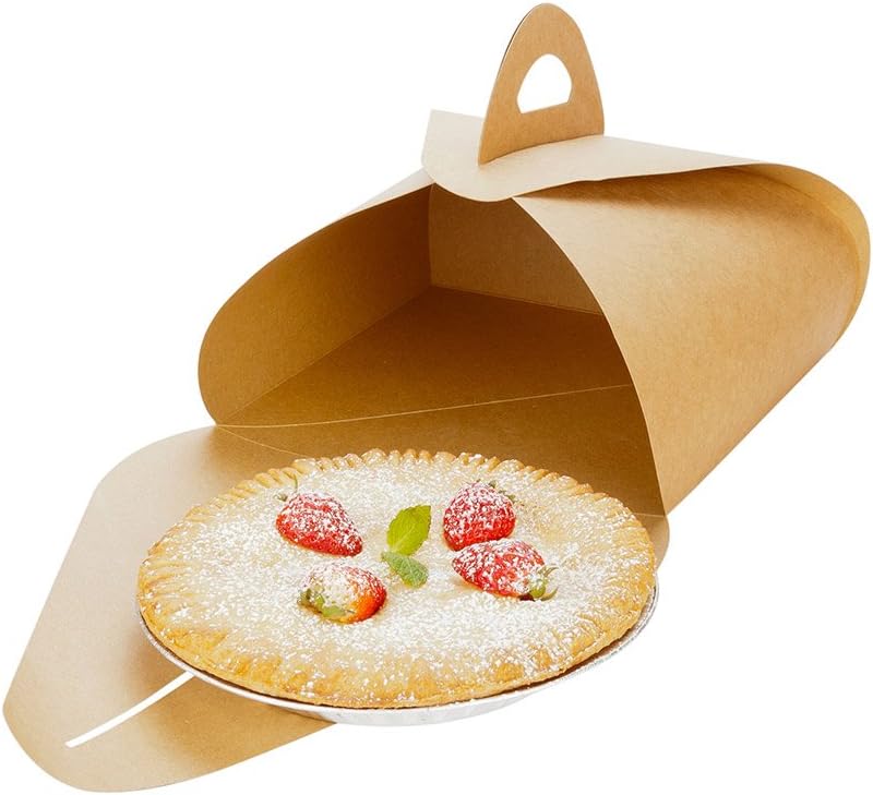 Restaurantware Ingenero 9.1 Inch Cake Boxes With Handles 100 Built-In Handle Lunch Boxes - Grease-Resistant Lining For Desserts Or Meals Kraft Paper Gable Boxes Easy To Carry Recyclable