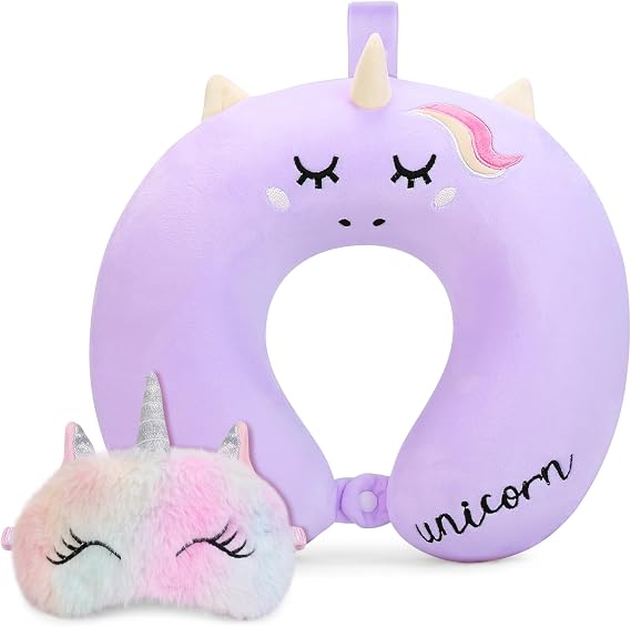 Kids Neck Pillows for Travel, Unicorn Toddler Travel Pillow with Sleep Mask