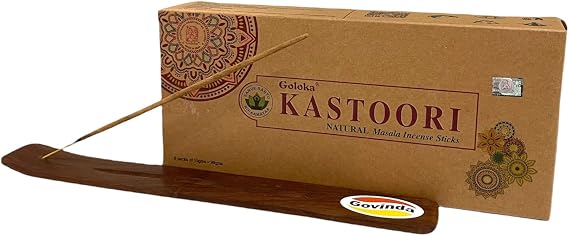 Govinda Incense Stick Holder Bundle with Goloka Incense Organica Series Kastoori Incense Sticks - 6 Pack of 15 Grams