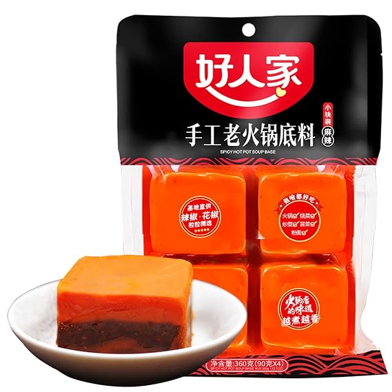 Authentic Chinese hot pot soup base seasoning 12.7 oz (360g), Haorenjia Sichuan hotpot broth sauce spicy from szechuan, China.