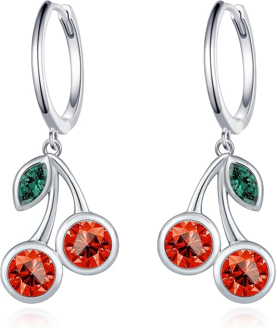 Cherry Earrings 925 Sterling Silver Sweet Chery Fruit Earrings Cherry Jewelry Gifts for Women Wife