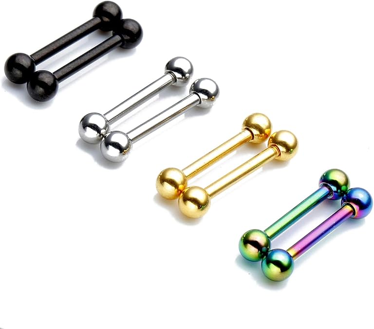 Zysta 4 Pairs Stainless Steel 14/16G Mixed Colors Body Piercing Barbells 6-16mm Post Studs Earring NippleTongue Helix Tragus Cartilage Labret Medusa Lip Eyebrow Straight Bar Ball Screw ...