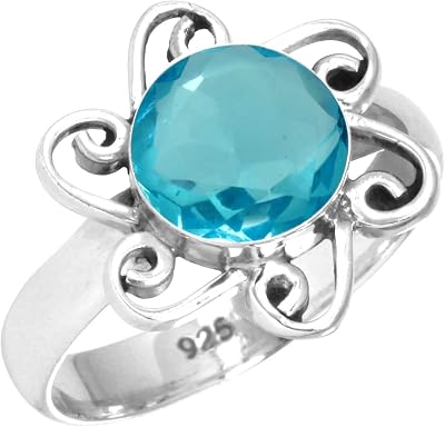 Genuine 925 Sterling Silver Handmade Jewelry Round Amethyst, Amber, Moonstone, Onyx Natural Gemstone Boho Ring For Women