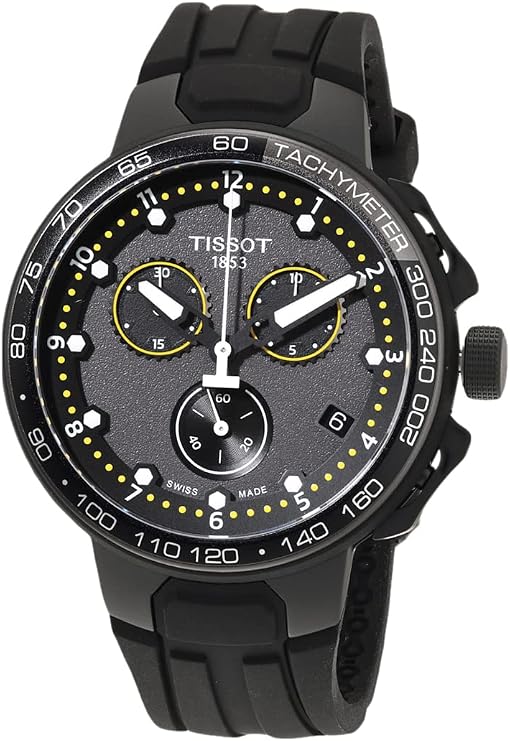 TISSOT Mens T-Race Cycling 316L Stainless Steel case with Black PVD Coating Quartz Watch, Black, Silicon, (T1114173705702)