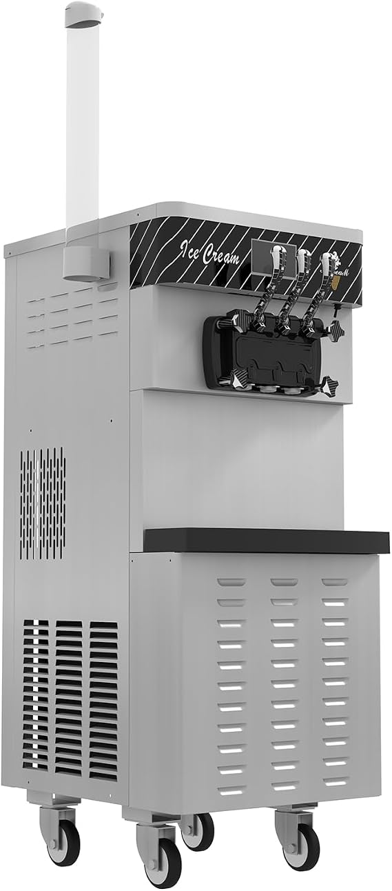 Commercial Ice Cream Maker Machine 3 Flavors,Soft Serve Machine With Two 7L Hoppers 4 Casters,2450W 5.8-8Gal/H, Auto Clean for Home Snack Bars