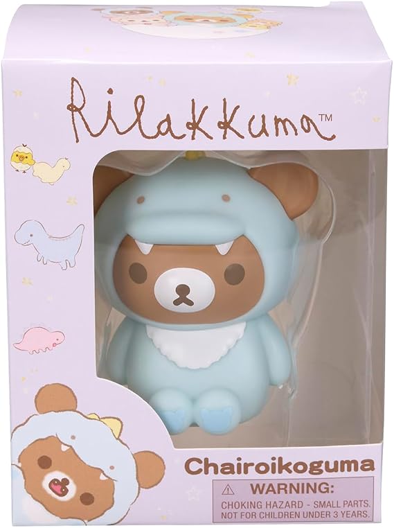 San-X Original Rilakkuma Plays with Dino Vinyl Figurine Toy - 3" Chairoikoguma
