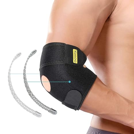 Elbow Brace, Adjustable Elbow Support with Dual-Spring Stabilizer, Elbow Strap for Golfers Elbow, Tennis Elbow, Arthritis, Tendonitis, Sports Injury Pain Relief and