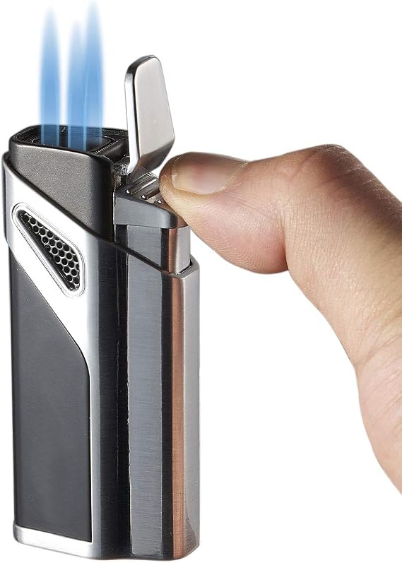 Visol Alpha Matte Black and Silver Triple Torch Lighter (Shipped Without Butane)