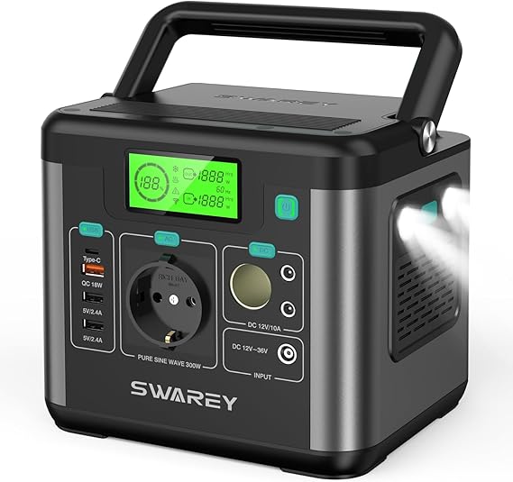 Portable Power Station 222 Wh Solar Generator 300 W (Peak 600 W) AC Output 65 W USB-C Port Power Station for Camping Travel Motorhome