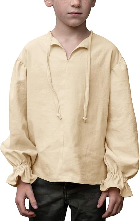 Bbalizko Boys Medieval Pirate Costume Shirt Kids Medieval Renaissance Ruffled Long Sleeve Halloween Scottish Jacobite Tops