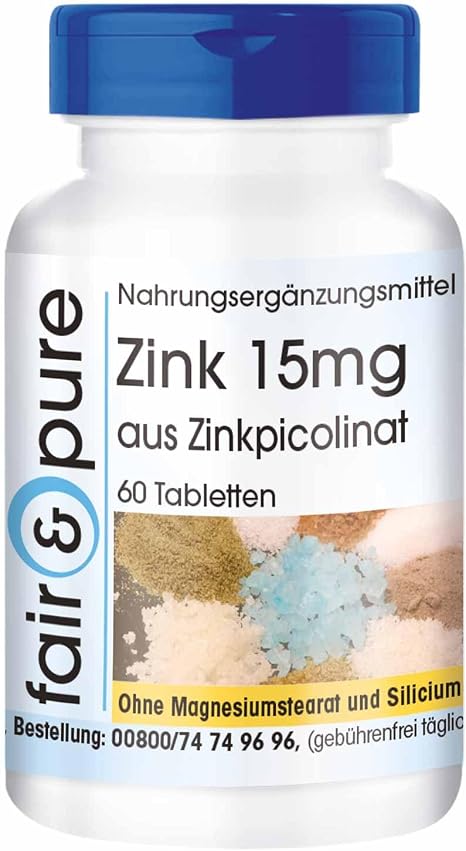 Zinc 15mg (elemental content) from zinc picolinate vegan without magnesium stearate 60 zinc tablets