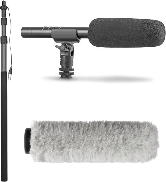 Movo XLR Shotgun Microphone & Boom Pole Kit Professional Location Sound Recording Bundle with Shotgun Mic and Boompole with Internal XLR Cable for Filmmaking, ENG, and Broadcast Audio
