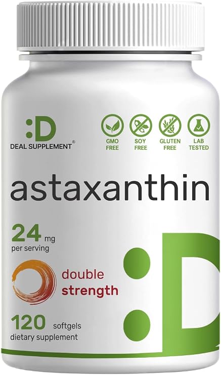 DEAL SUPPLEMENT Astaxanthin 24mg Per Serving (12mg Per Cap), 120 Softgels Double Strength Microalgae Antioxidant Supplements for Skin, Eyes, Joints & Immune Support Non-GMO