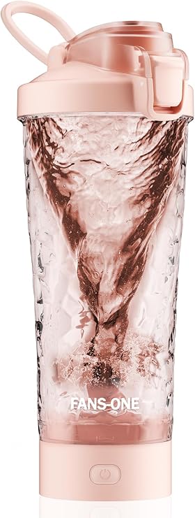 FANS-ONE Electric Protein Shaker Bottle, 24oz Lockable Electric Blender Cup, Tritan USB Rechargeable Protein Shake Mixer, Blender Shaker Cups for Protein Shakes, Pink
