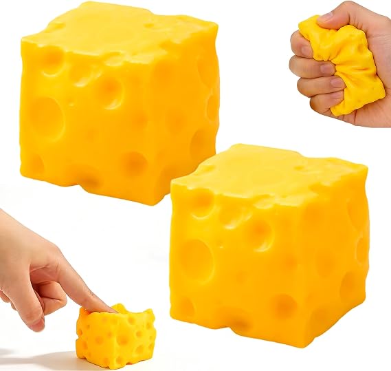 2 Pcs Cheese Squishy, Big Cheese Squishy Stress Ball Realistic Design, Slow-Rebound Shapeable Squeeze Ball, Cheese Squishy Jumbo, Sensory Fidget Toy Relieves Stress for Kids and Adults Office Home