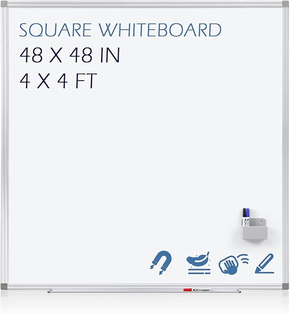 SWANCROWN Magnetic Dry Erase Whiteboard 48 x 48 in, Thick Aluminium Frame