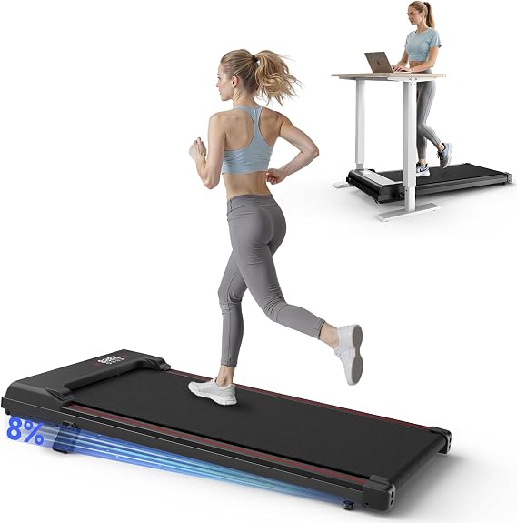 Incline Walking Pad with Incline 8% & 2.5HP, Quiet Under Desk Treadmill35DB for Home Office, Upgraded Portable Treamill with High 350LB Capacity, Portable Treadmill with LED Display & Remote Control