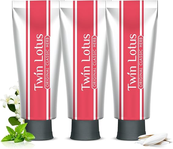 Twin Lotus Original Classic Herb Toothpast,Fluoride Free,Improve Gum Health,Toothbrush Tree,Orange Jasmine,3.52oz 3 PKs,for Improve Dental Health Teeth Care Tooth Stain Remover