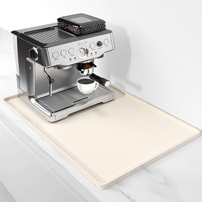 Rnivvi Silicone Coffee Mat, 16 x 24 Waterproof Raised Edge Coffee Bar Mats for Espresso Machine Station Accessories, Heat Resistant Dish Drying Pad for Kitchen Counter, Rubber Bar Decor Pad, Beige