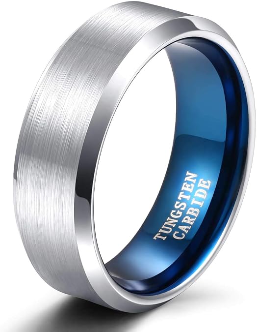 TRUMIUM 4mm 6mm 8mm Tungsten Wedding Band Ring for Men Women Silver Blue Two-tone Domed Matte Finished Comfort Fit 4-15