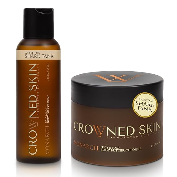 Crowned Skin Monarch Body Butter Cologne and Body Oil Cologne Bundle | As Seen On Shark Tank | Skin Care Set with White Musk & Cedarwood Scent | Natural Shea & Mango Butters | All-Day Fragrance
