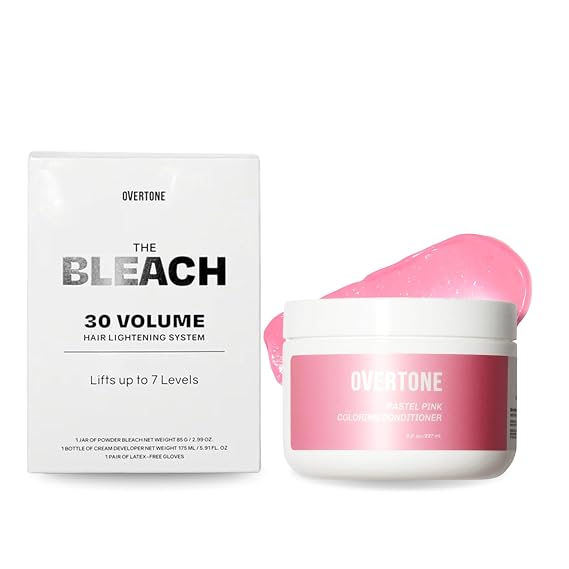 OVERTONE Semi Permanent Hair Color with Bleach, Cotton Candy Pink, 8 oz