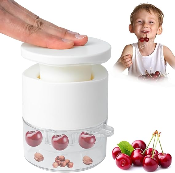 Cherry Pitter Multiple, Quick Release Multi Cherries Stoner Pitter 7-in-1, Push Button Cherr'y Core Pit'ter with Splatter Protector, Pit Remover for Making Jam(Save Time) (White, Large)