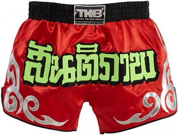 TOP KING Boxing Muay Thai Shorts Trunks Retro Style (Retro Red,Large)