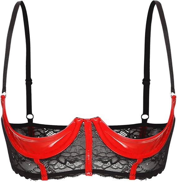 Women's Shiny Metallic PVC Leather Sexy Lingerie Set 1/4 Cup Unlined Shelf Bra Tops