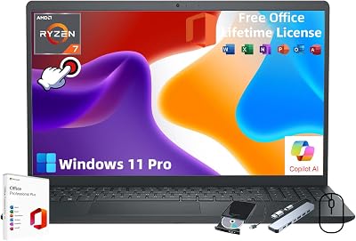 Dell Inspiron 3535 for Business Laptop - with Office Lifetime & External DVD Drive 15.6 FHD Touchscreen AMD Ryzen 7 7730U CPU HD Webcam Copilot Win 11 pro 64GB RAM | 4TB SSD