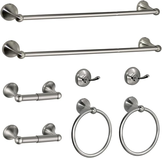 8 Pieces Bathroom Hardware Set Brushed Nickel Adjustable Expandable Towel Bars Towel Ring Wall Mount Toilet Paper Holder Towel Hooks Towel Racks Hand Towel Holder Bathroom Accessory Set