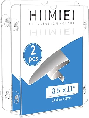 HIIMIEI Acrylic Window Sign Holder with Suction Cup 8.5 X 11, Clear Acrylic Frames Glass Door Wall Mount Advertising Signage Sign Holder for Mall, Office, Home, Store, Restaurant