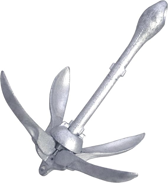 SeaSense Folding Grappling Anchor - Ideal for Fishing Vessels, Dinghies, Kayaks, Canoes & More, Great for Strong Currents & Sandy, Muddy or Weedy Bottoms - Galvanized Iron, 1.5 lbs, For Boats 5 - 10
