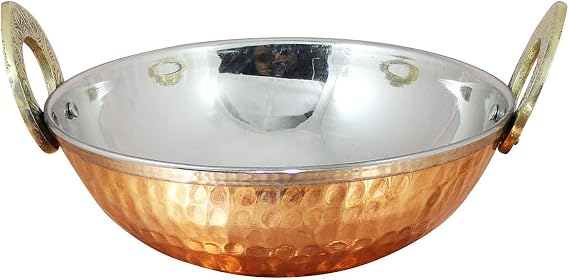 PARIJAT HANDICRAFT Stainless Steel Hammered Copper Serveware Accessories - Karahi Pan Bowls for Indian Food (1, 5-Inch)