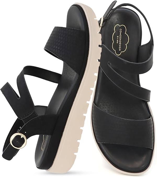 YOKI TUNSA-20 Women's Wedge Platform Sandals Strappy Sandals With Arch Support, Comfortable Dress Sandals, Summer Platform Sandals - Black, Size 10
