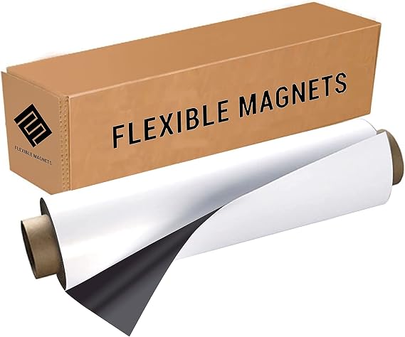 Flexible Vinyl Roll of Magnet Sheets - White, Super Strong & Ideal for Crafts - Commercial Inkjet Printable (2ft x 8ft x 15 mil)