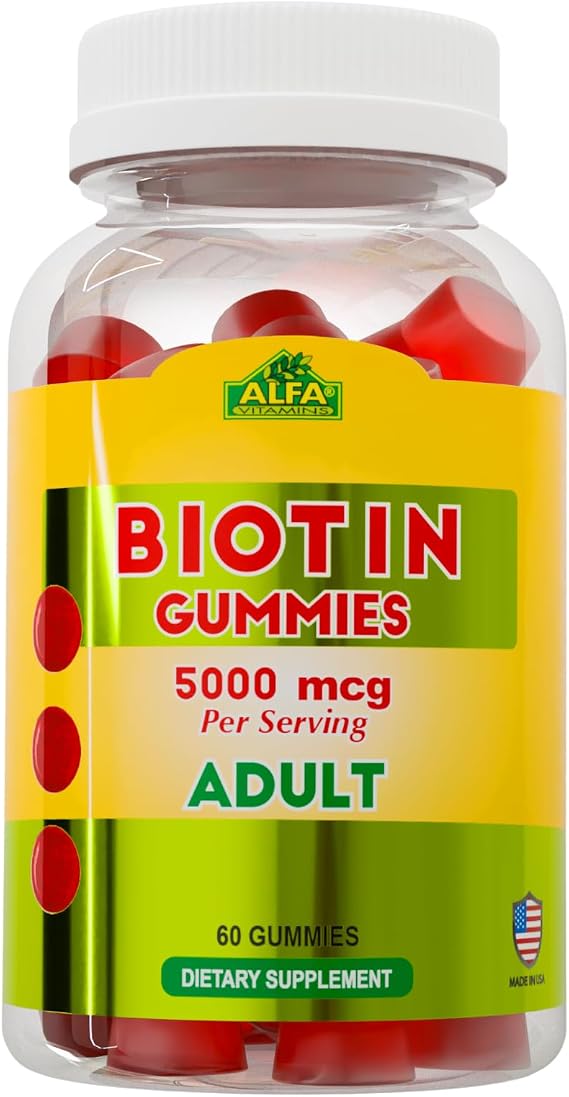 ALFA VITAMINS Biotin Skin, Hair, Nails Gummies with 5000mcg - Promotes Natural Collagen, Supports Healthy Hair and Nails Growth - 60 Gummies
