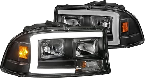 ANZO 97-04 Dodge Dakota/Durango Crystal Headlight Set w/Light Bar Black Housing