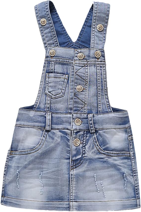 KIDSCOOL Girls Denim Overall Dress,12M-9T Toddler Girl Jean Pinafore Skirt