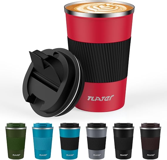 Tlater Coffee Mug to Go 13 oz/380 ml Thermal Mug Coffee to Go with Lid - Coffee Mug - Double-Walled Vacuum Stainless Steel Coffee Mug Thermal for Hot and Cold Drinks Coffee Water and Tea