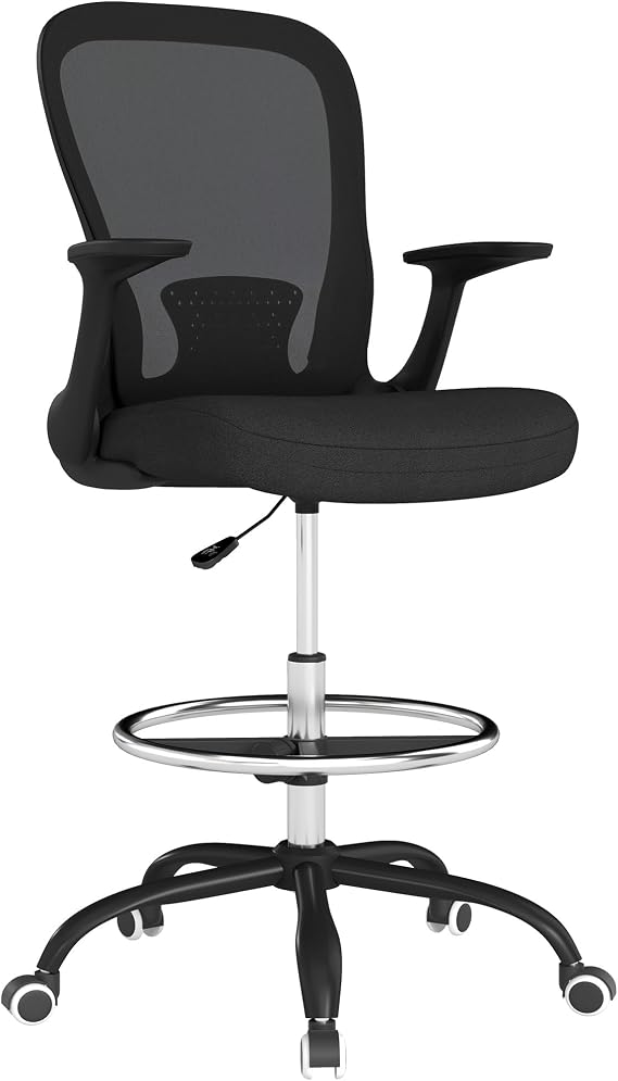 HOMCOM Drafting Chair Ergonomic High Office Chair Mesh Back Black