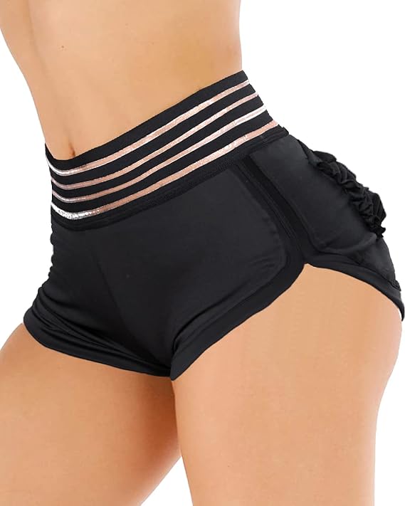 YOFIT Womens Ruched Butt Lifting Gym Shorts High Waisted Booty Yoga Shorts Workout Running Twerking Daisy Dukes Shorts #3 Black L