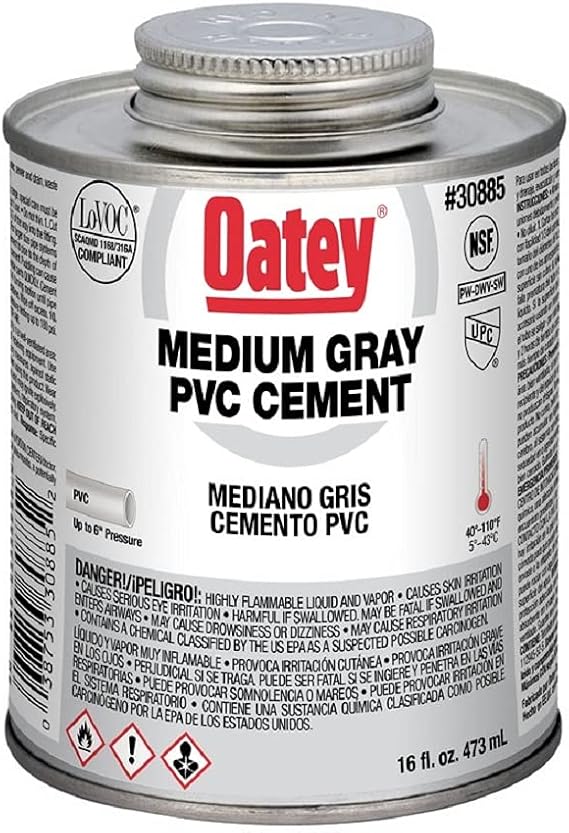 Oatey, 16 oz 30885 PVC Medium Cement, Gray, 16-Ounce, Color