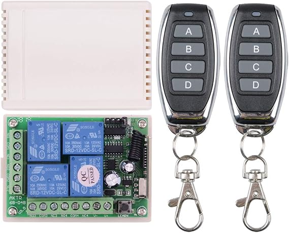 DC 12V 4CH 433Mhz Wireless Remote Control Momentary Switch for Wireless Control of Household Appliances (2 Transmitter with 1 Remote Receiver)