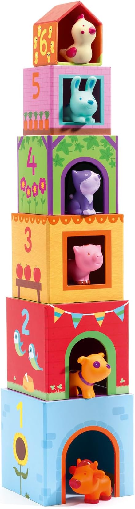 DJECO Topanifarm, Wooden Sorting and Stacking Blocks, 18+ Months