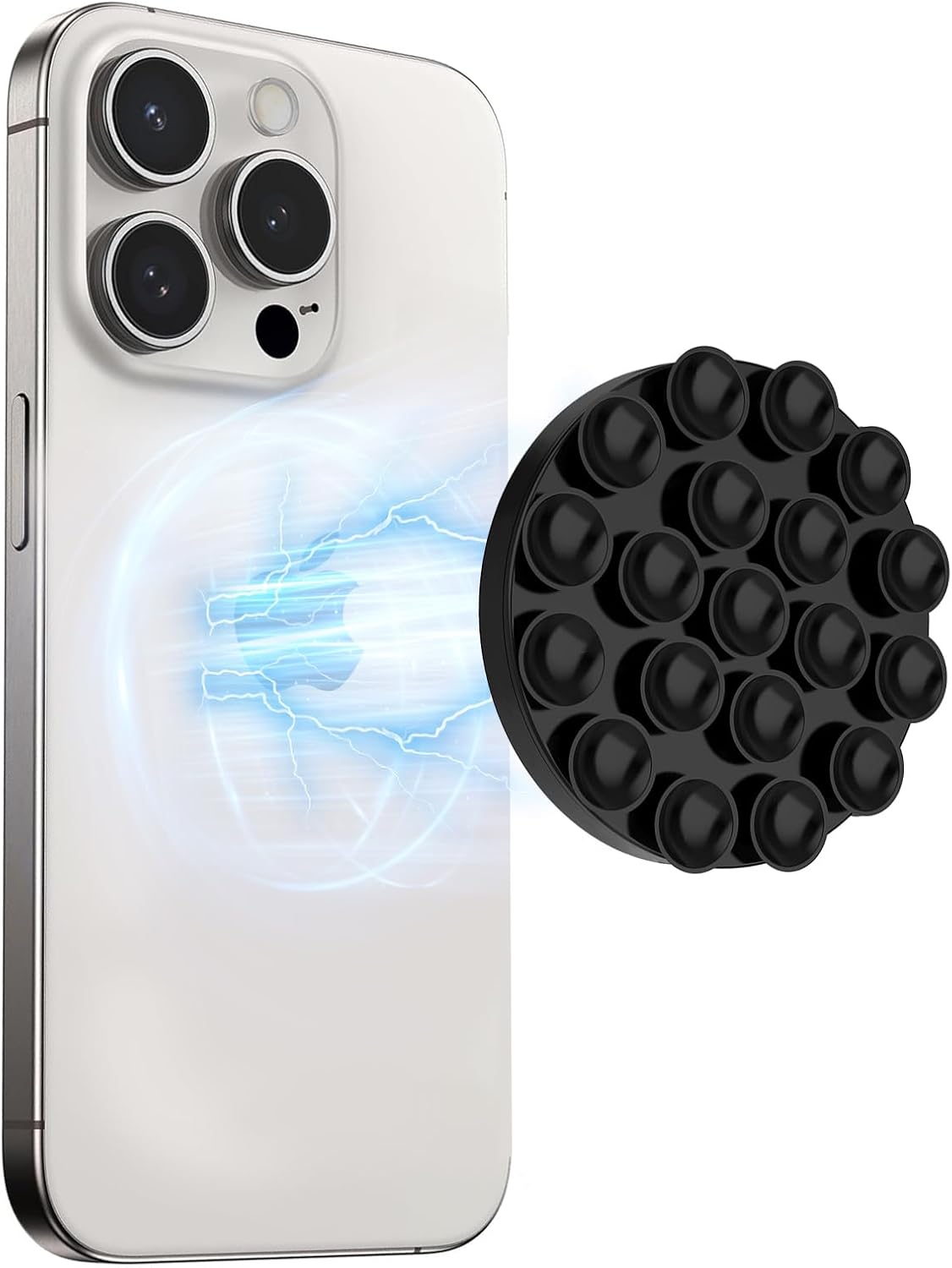 omee Magnetic Suction Cup Phone Mount - Anti Slip Hands Free Silicone Suction Phone Grip Compatible with iPhone MagSafe Phone Case Series, Mirror Shower Holder for Selfies and Tiktok Videos Black