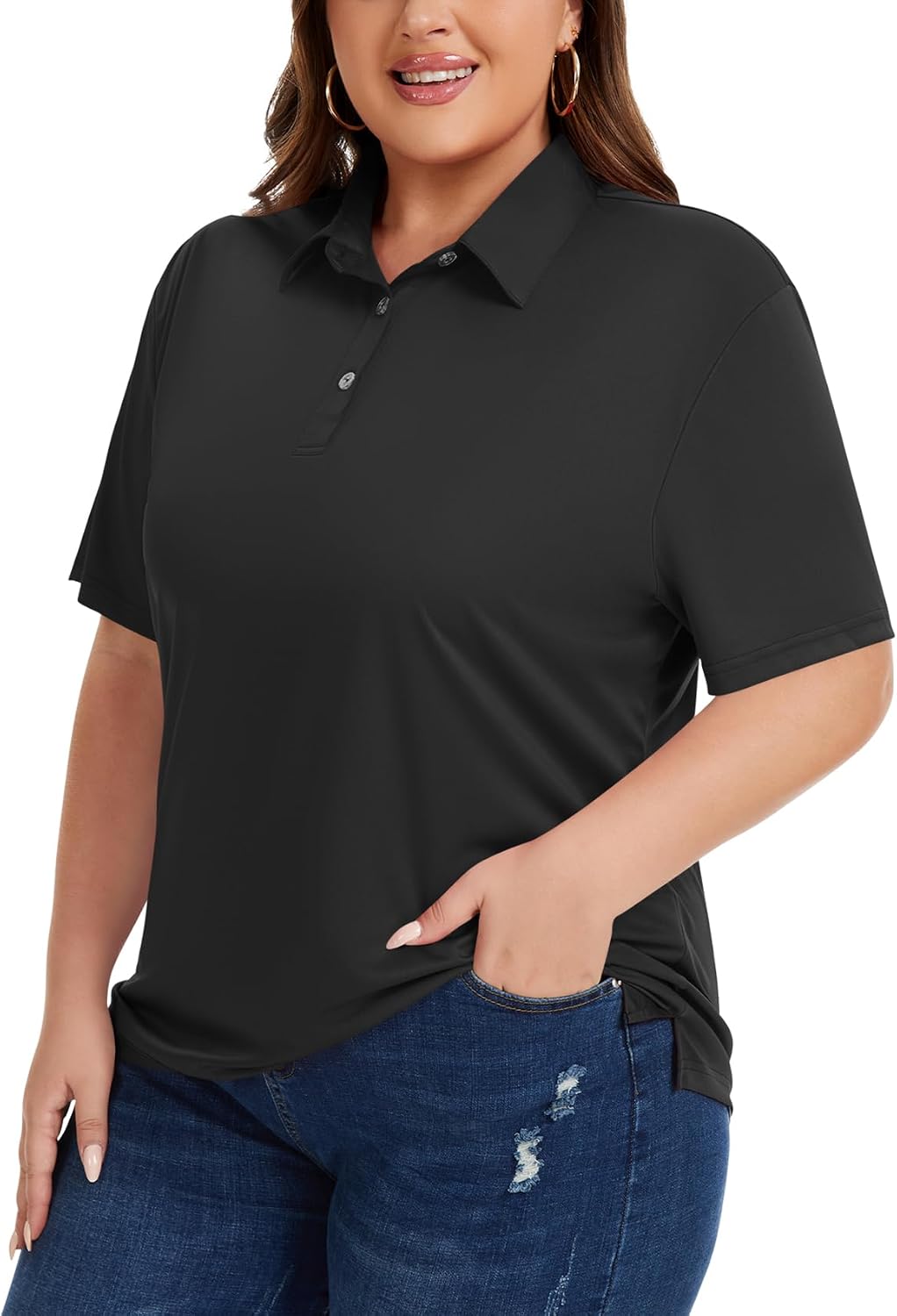 Idtswch Womens Plus Size Polo Shirts UPF 50 Casual Work Quick Dry 3 Buttons Short Sleeve Collared Golf Shirt XL-6XL