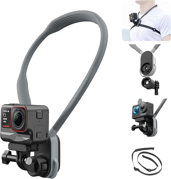 POV Neck Mount for GoPro, Magnetic Necklace Holder with Fixing Chest Strap, Quick Release Hands Free Camera Mount for GoPro Hero 13 12 11 10 9 8 DJI Osmo Action 5 Pro 3 4 Insta360 X5 X4 X3 AKASO